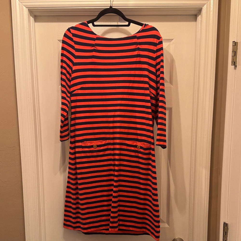 Lilly Pulitzer Coral and Navy Striped Dress